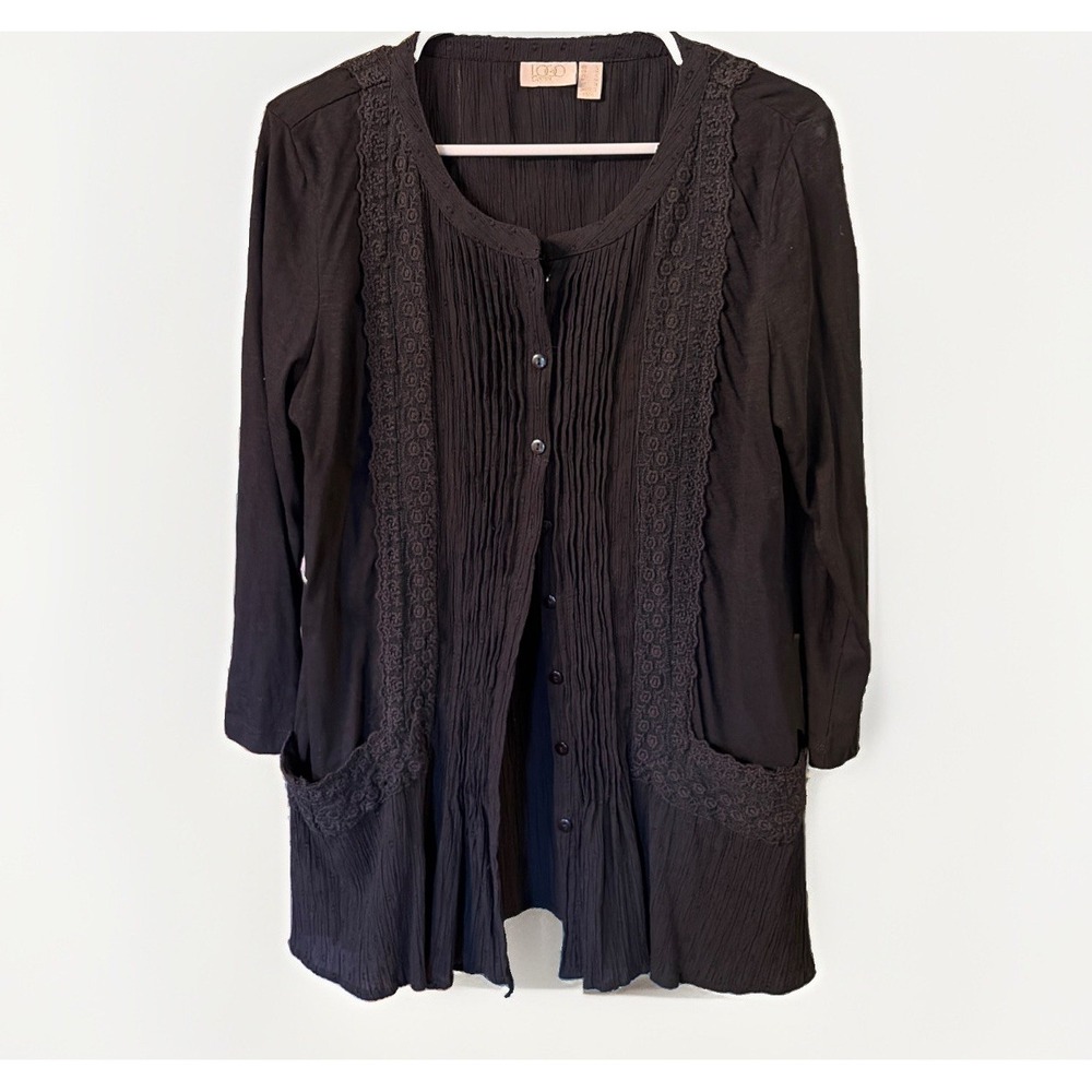 Women's Button Down Gauzy Embroidered Black Bohemian Size S Lace Festival Shirt